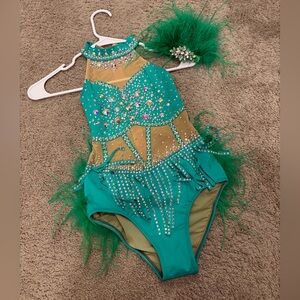 Fully Custom Turquoise Jade Green Feather Dance Costume Musical Theater Solo